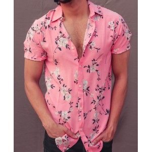 Pink floral men's shirt HF2202-01-02